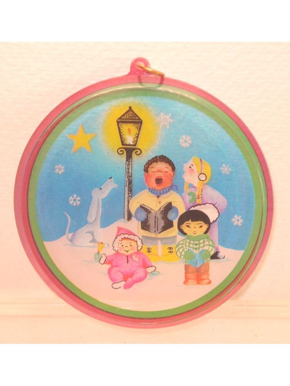Vintage 1980's Children Christmas Carolers Round Ornament